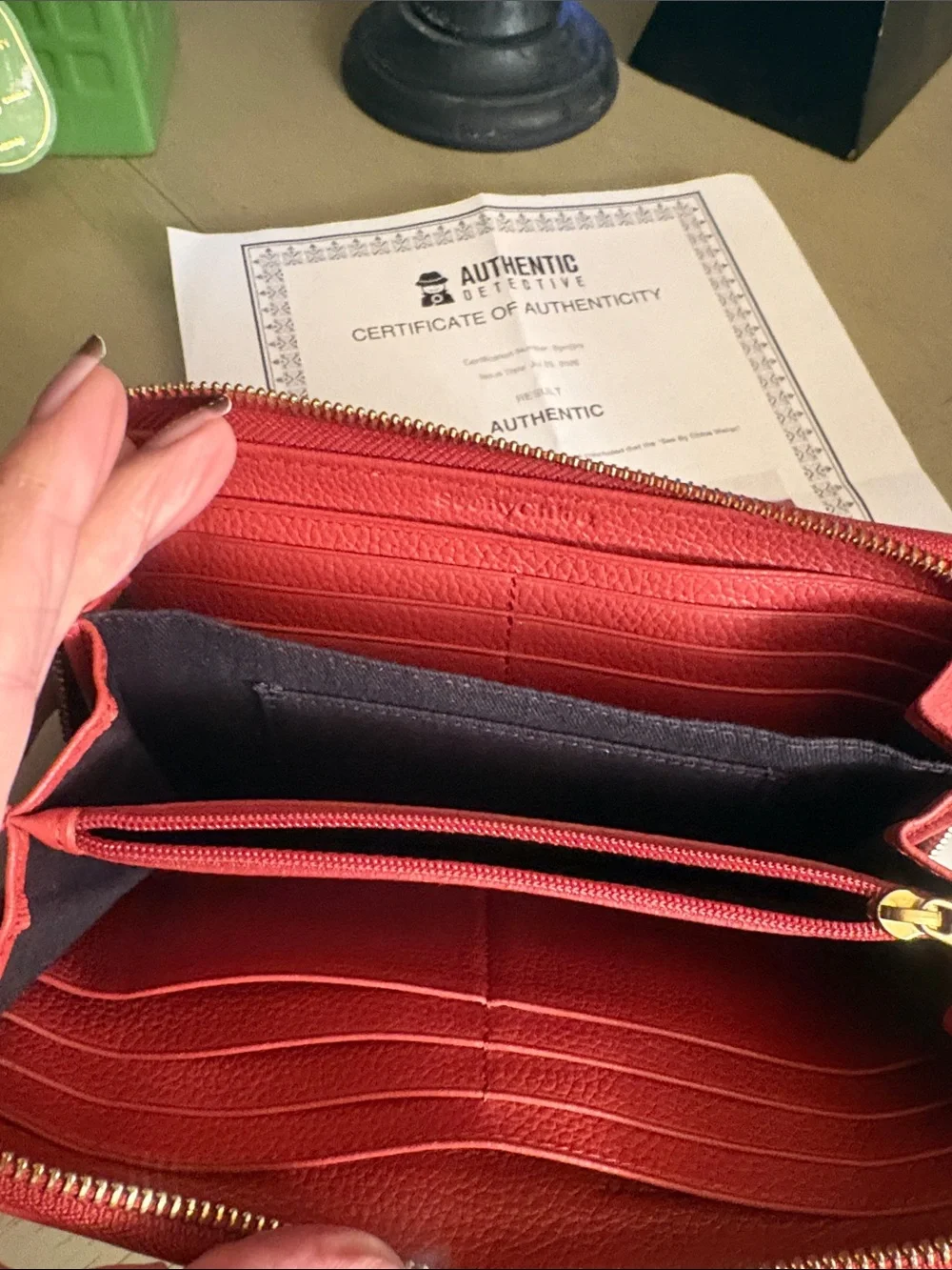 See By Chloe Coral and Pale Pink Zip-Around Leather Wallet